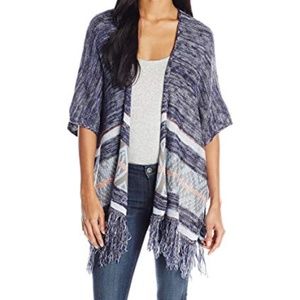 Jolt Marled Stripe Fringe Cardigan Sweater M